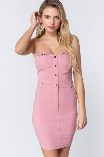 Minivestido sin tirantes con botones